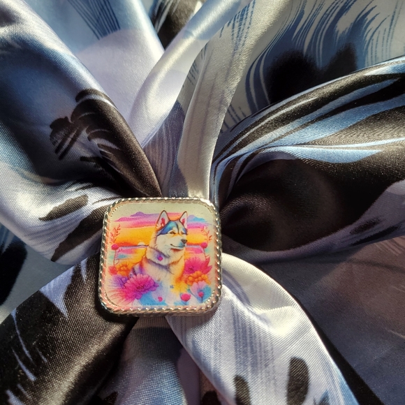 Western scarf slide,scarf slide bling concho, wild rag slides, husky Dog lover - Picture 3 of 4